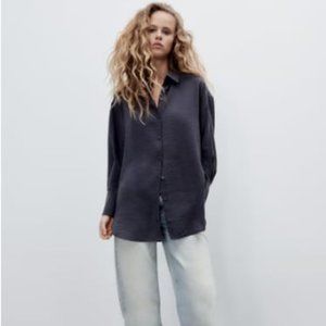 Zara Flowy Oversized Shirt- Navy (S)